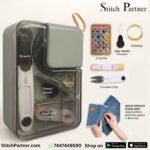 Portable mini sewing kit box with 15 color thread spools and sewing accessories