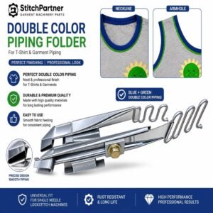 Double color piping folder attachment for industrial flatlock machine