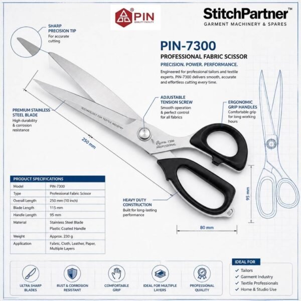 PIN-7300 12 Inch Heavy-Duty Tailor Scissors for Garment Cutting