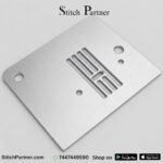 Stainless steel stitch plate with seam guide markings