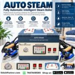 Dual steam outlet boiler with pressure gauge and steam hoses